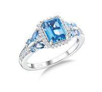 AGRULE Emerald Cut 925 Sterling Silver Luxury 3-4ct Large Halo Ruby Sapphire Amethyst Blue Green Birthstone Butterfly Ring Lovers Birthday, 6, Artificial Topaz Silver, Created Topaz