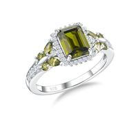 AGRULE Emerald Cut 925 Sterling Silver Luxury 3-4ct Large Halo Ruby Sapphire Amethyst Blue Green Birthstone Butterfly Ring Lovers Birthday, Artificial Peridot Silver, Created Peridot