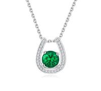 AGRULE Horseshoe Necklace Diamond Birthstone Center Sterling Silver Chain Cubic Zirconia Horseshoe Lucky Jewelry Gift for Women, Sterling Silver Cubic Zirconia, Created Emerald