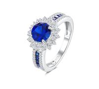AGRULE Vintage Style White Gold Plated Sterling Silver White Sapphire Inlaid Large Cocktail Rings Emerald Ruby Aquamarine Sapphire Ring Gift for Bride Wife Lover, 5A zirconia, sapphire, Created