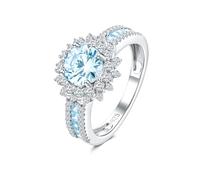 AGRULE Vintage Style White Gold Plated Sterling Silver White Sapphire Inlaid Large Cocktail Rings Emerald Ruby Aquamarine Sapphire Ring Gift for Bride Wife Lover, 5A Cubic Zirconia, Aquamarine