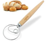 AGRUS Danish Dough Whisk - Bread Making Tool - Danish Dough Hook - Large Stainless Steel Swedish Whisk with Wooden Handle
