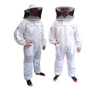 AGS 3 Layer Ventilated Beekeeping Suit with Round Veil Hat - Full Body Bee Suit, Breathable Mesh, YKK Zips, Unisex Beekeeper Suit - White (5XL)