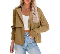 AGSEEM Womens Cropped Trench Coat Casual Single Breasted Lapel Short Jackets Fall Fashion Outerwear with Pockets 2025, Camel, L