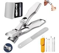 AGSIXZLAN German Nail Clippers Set for Men & Women and Seniors, Large Wide Jaw Opening,Anti Splash Design,Ultra Sharp Stainless Steel Heavy Duty fingernail & toenail Clippers for Thick Nails(Silver)