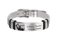 agsu Custom Engraved Photo & Name Bracelet for Men Stainless Steel Bracelets Personalized Customized Jewelry Gifts for Men Husband Father (Silver)
