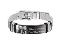 agsu Custom Engraved Photo & Name Bracelet for Men Stainless Steel Bracelets Personalized Customized Jewelry Gifts for Men Husband Father (Black)