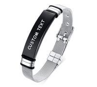 agsu Custom Stainless Steel Bracelet for Men Personalized Engraved Photo Text Bracelets Adjustable Men's Family Bracelet Gifts (Name Text,21.5cm)