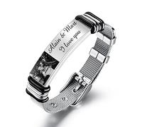 agsu Personalized ID Men Bracelets Stainless Steel Engraved Bangle Bracelets for Mens Jewelry for Boyfriend,Stainless Steel Custom Photo Bracelet for Men,Jewelry Personalize (Photo S,21.5cm)