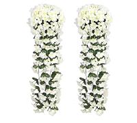 AGSYFFD 2pcs Artificial Wisteria Hanging Basket - Artificial Hanging Plant Flowers for Outdoor Garden Wall, Wedding Decoration, Balcony Fence, Home Hotel Party Decoration (White)
