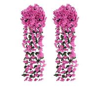 AGSYFFD 2pcs Artificial Wisteria Hanging Basket - Artificial Hanging Plant Flowers for Outdoor Garden Wall, Wedding Decoration, Balcony Fence, Home Hotel Party Decoration (Purple Red)