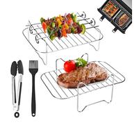 AGSYFFD 2Pcs Ninja Air Fryer Rack Set, Suitable for Ninja Air Fryer AF400uk, AF500uk, 304 Stainless Steel Grill Rack, Comes with Grease Brush and Kitchen Tongs Air Fryer Accessories