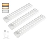 AGSYFFD 3pcs LED Under Cabinet Light, 6000K Motion Sensor Cupboard Light, 20cm Wireless USB Rechargeable Sensor Light, LED Three Colour Light for wardrobes, wardrobes, Stairs, Kitchens, corridors