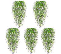 AGSYFFD 5pcs Artificial Hanging Plants Flowers UV-Resistant, Fake Hanging Flowers for Outdoor Indoor Wall Decor, Trailing Plants for Wedding Greenery Patio Home Room Decoration (Purple)