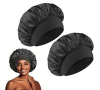AGTEHBZ 2 Pcs Satin Bonnet, Black Satin Sleep Cap, Elastic Sleep Bonnet Bath Cap, Suitable for Lack Women Curly Hair and Long Hair