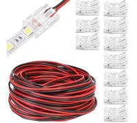 AGTEHBZ 20 Pcs 2 Pin 8mm RGB LED Light Connector Kit, Includes 20M led Extension Cable, 22 AWG Gapless Connector for 8mm LED Strip to Wire Quick Connection