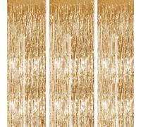 AGTEHBZ 3 Pcs Champagne Gold Glitter Foil Curtain party, 1m * 2m Foil Curtain Decorations, Metallic Tinsel Fringe Streamers, Party Fringe Decorations for Birthday Wedding Holiday