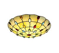 Agteruo 12 inch Traditional Tiffany Flush Mount Ceiling Light, Cream Amber Bead Stained Glass Ceiling Lamp Decor for Kitchen Island Dining Room Hallway Bedroom Living Room
