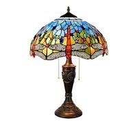Agteruo 16 inch 3-Light Tiffany Lamp Stained Glass Table Lamp, Pastoral Antique Bronze Blue Dragonfly Desk Bedside Table Night Lamp for Bedroom Living Room Study Hallway,Traditional Base