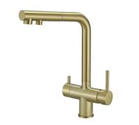 Agteruo 3 Way Kitchen Tap with Pull Out Hose Rotating Faucet 3 Way Water Filter Tap Kitchen Drinking Taps Sink Mixer Brushed Gold