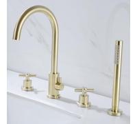 Agteruo 4 Hole Bath Taps Brushed Gold Shower Head and Hose Set for Bath Taps Bathroom Hot Cold Water Tap Mixer Shower