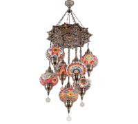 Agteruo 7-Globe Turkish Moroccan Mosaic Chandelier Tiffany Style Ceiling Lamp Bohemian Hanging Pendant Light Handmade Stained Glass Fixture Vintage Christmas Home Decor for Living Dining Room