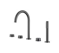 Agteruo Bath Shower Mixer Tap Grey Double Lever Pull Out Tap Gooseneck Spout Shower Head and Hose Set for Bath Taps