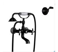 Agteruo Bath Taps with Shower Attachment Victorian Bathtub Mixer Tap with Handheld Dual Lever Bathroom Shower Taps Vintage Black