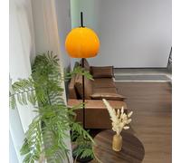 Agteruo Bauhaus Style Orange Glass Floor Lamp Dome Shaped Mid Century Modern Mushroom Standing Lamp Art Deco Tall Lamp Nordic Floor Light for Living Room Bedroom - Black Base