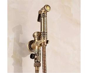 Agteruo Bidets Faucets Antique Floral Pattern Brass Single Cold Wall Handheld Hygienic Shower Spray Wash Bathroom/Toilet Faucets Muslim Toilet Shattaf,Antique Brass B