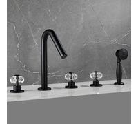 Agteruo Deck Mount 5 Hole Shower Bath Mixer Taps with Crystal Handle Bath Tub Mixer Tap with Shower Head Black-B