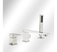 Agteruo Deck Mounted Bath Shower Mixer Brushed 360 Swivel Tap with Diverter Valve Bath Tub Mixer Tap with Shower Head