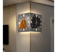 Agteruo Double-Sided Corner Wall Clock, Metal Pointer Wall Clock, Creative Double-Sided Clock Wall Lamp, Silent Art Clock with Decoration(Large)