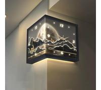 Agteruo Dual-Sided Corner Wall Clock, Modern Decorative Acrylic Clock, Silent Art Clock with Decoration, Mountain Scenery Wall Mounted Angle Clock(Medium)