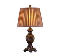 Agteruo European Style Table Lamp Antique Decorative Bedside Lamp Creative Hand-Made Fabric Lampshade for Living Room Bedroom Hotel Bedside Counter Lamp,Button Switch,Brown is Small