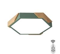 Agteruo Green LED Hexagon Ceiling Light Fixture Vintage Wooden Ceiling Lamp With Remote Flush Mount Ceiling Lamp Dimmable For Living Room Hallway Entry Hearth-No aurora dimming 40cm