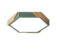 Agteruo Green LED Hexagon Ceiling Light Fixture Vintage Wooden Ceiling Lamp With Remote Flush Mount Ceiling Lamp Dimmable For Living Room Hallway Entry Hearth-Three-color discoloration 50cm