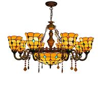 Agteruo LED Chandeliers, Style Colored Beads Chandelier Crafted Glass Multi-arm Pendant Light Retro Classic Ceiling Decorative Hanging Light Interesting Life