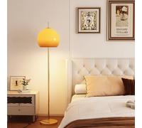 Agteruo Mid-Century Modern Floor Lamp Orange Glass Dome Shaped Nordic Standing Lamp Bauhaus Mushroom Lamp Unique Floor Reading Lamp Art Deco for Living Room Bedroom - Gold Base