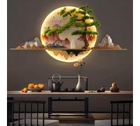Agteruo Modern Chinese Creative Landscape Mural Sconce Lamp，3D Wall Art Decor with LED Lights，Feng Shui Wall Art for Home Living Room Study Bedroom Decor(Orange,31.5x59.1in)