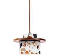 Agteruo Modern Minimalist Colorful Cylinder Adjustable Height Hanging Lamps Terrazzo Lampshade Pendant Light Fixtures Wooden Base Chandelier for Kitchen