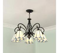 Agteruo Modern Tiffany Style Chandelier White Stained Glass Chandeliers Cone Shape Glass Pendant Light 5 Lights Dining Room Hanging Lamp