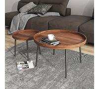 Agteruo Nesting Round Coffee Table Set of 2, Wood and Metal Legs, Mid Century Style Accent Tables for Living Room, 29.5 inch and 19.7 inch