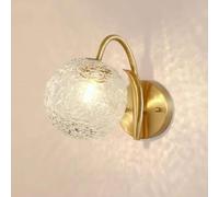 Agteruo Nordic Water Ripple Glass Brass Aisle Wall Sconce Antique Gold Hallway Wall Light Mid Century Modern Gooseneck Bedside Wall Mounted Lamp for Farmhouse Bedroom Living Room Bathroom Stairs