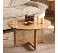 Agteruo Round Rattan Coffee Table,Coffee Tables for Living Room,Tea Table End Table Sofa Table, Wooden Coffee Table, Durable Natural Wood Legs,Easy Assemble