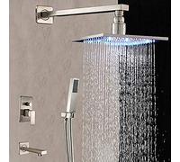 Agteruo Shower system, LED Nickel Brushed Wall Mounted Rain Shower Head Tub Spout Hand Sprayer-8 Inch,16 Inch(16 inch)