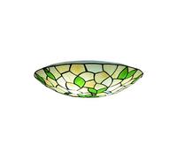 Agteruo Tiffany Ceiling Light Stained Glass Flush Mount Ceiling Lamp Dome Shade Decorative Hanging Mediterranean Fixtures Green Leaf Pink Blue Red Flowers for Corridor Bedroom Living Room,B,12inch