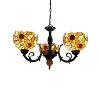 Agteruo Tiffany Stained Glass Chandelier, 3 Heads 8 Inch Ceiling Light Rustic Sunflower Vintage Style Decor Pendant Lamp Fixture for Dining Living Room Bedroom Restaurant Hallway