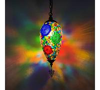 Agteruo Turkish Moroccan Mosaic Pendant light Handmade Primary Color Glass Shade Classic Bohemian Arabic style Hanging Light Ceiling Pendant Lamp Fixture chandelier for bar Restaurant,green