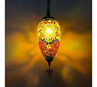Agteruo Turkish Moroccan Mosaic Pendant light Handmade Primary Color Glass Shade Classic Bohemian Arabic style Hanging Light Ceiling Pendant Lamp Fixture chandelier for bar Restaurant,Gold